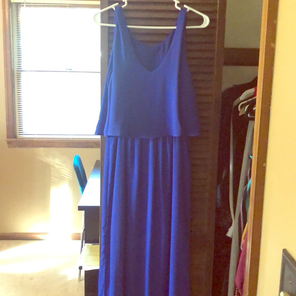 Long royal blue maxi dress with side slit